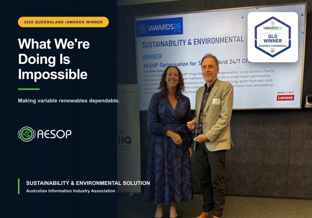 AESOP coordinating wind, solar and storage to provide continuous clean power, recognised by the 2026 Queensland iAwards